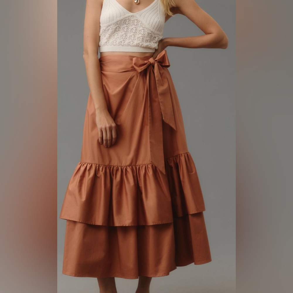 NWOT Hutch Midi Wrap Tiered Skirt in Terracotta - Size 2